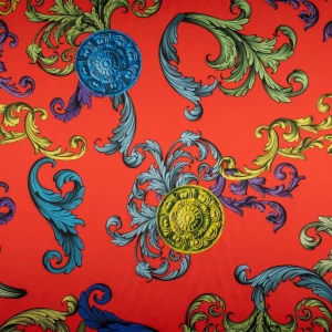 Satyna z lycrą wzór włoski czerwony