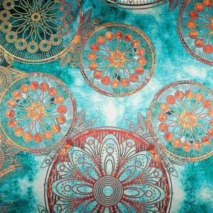 Satyna z lycrą wzór orientalny zielony