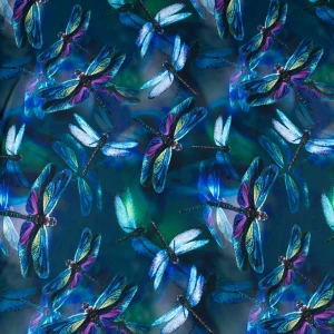 Dzianina jersey ITY Ważki niebiesko fioletowy