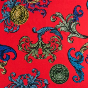 Dzianina dresówka pętelka wzór włoski na czerwonym tle