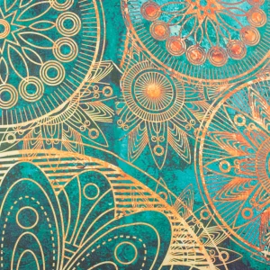 Tkanina szyfon wzór orientalny odcienie zielonego