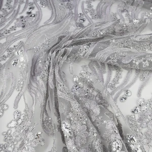 Koronka materiał w kwiaty kolor szary