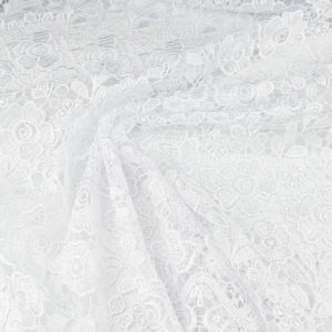 Koronka materiał w kwiaty kolor biały