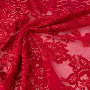 Koronka materiał w kwiaty kolor czerwony