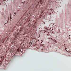 Koronka materiał w kwiaty kolor brudny różowy