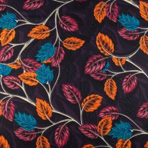 Tkanina wiskoza twill w liście odcienie fioletowego