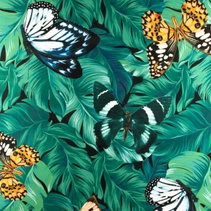 Dzianina jersey ITY Kimo wzór liście monstera kolor zielony