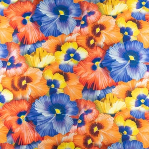 Dzianina jersey ITY Kimo wzór kwiaty kolor pomarańczowy