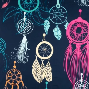 Dzianina jersey ITY Kimo wzór łapacze snów kolor granatowy