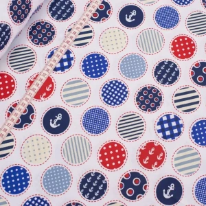 Bawełna wzór kolorowe kropki/kotwice