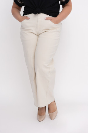Jasnobeżowe Spodnie jeansowe wide leg FANGORI