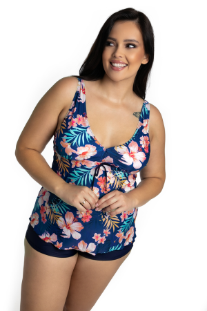 Wielokolorowe Tankini z tuniką i szortami
