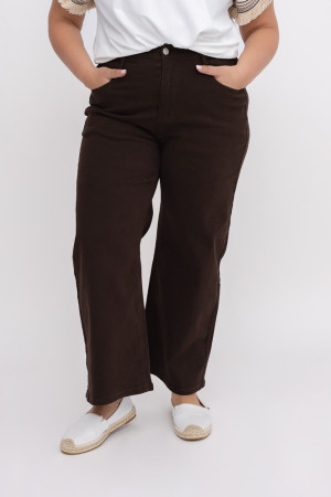 Czekoladowe Spodnie jeansowe wide leg FANGORI