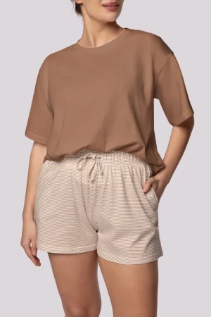 Karmelowa Piżama z szortami STRIPE