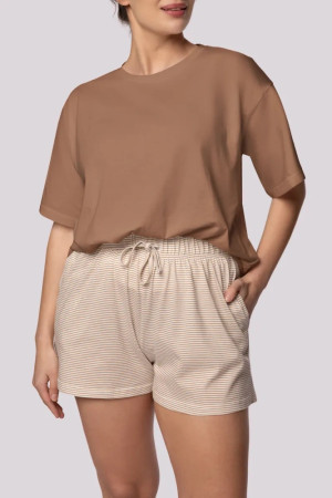 Karmelowa Piżama z szortami STRIPE
