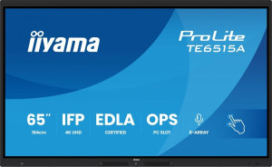 IIYAMA Monitor 65 cali TE6515A-B1AG IPS,4K,40pkt,550cd,DeepContrast-IR+, HDMI x2,DP,USB-C, 2 x 20W, OPS Slot x1, 5xUSB, 2xRJ45,8-Array,EDLA, WiFi,P