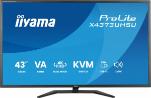 IIYAMA Monitor 43 cale X4373UHSU-B2 4K,VA,2xHDMI,DP,USBCdock (PD95W), 4000:1, USB HUB x4 (2x Type-A, 2x Type-C), KVM, 2 x 7W,450 cd/m2