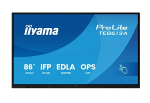 IIYAMA Monitor interaktywny 86 cali TE8613A-B2AG INFRARED,40pkt,IPS,4K,7H,500cd/m2, WiFi,USB, ANDROID 14, Google EDLA,2x20W, UCHWYT ŚCIENNY