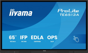 IIYAMA Monitor interaktywny 65 cali TE6513A-B2AG INFRARED,40pkt,IPS,4K,7H,500cd/m2, WiFi,USB, ANDROID 14, Google EDLA,2x20W, UCHWYT ŚCIENNY