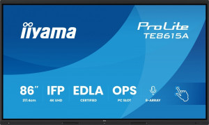 IIYAMA Monitor interaktywny 86 cali TE8615A-B2AG IPS,4K,40pkt,550cd,DeepContrast-IR+, HDMI x2,DP,USB-C, 2 x 20W, OPS Slot x1, 5xUSB, 2xRJ45,8-Array