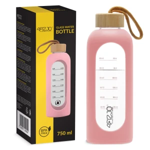 Sklenená fľaša na vodu 750 ml ružová