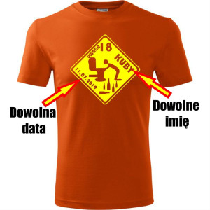 Męska koszulka - Uwaga 18 + dowolne imię + data