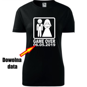 Damska koszulka taliowana - Game over + dowolna data