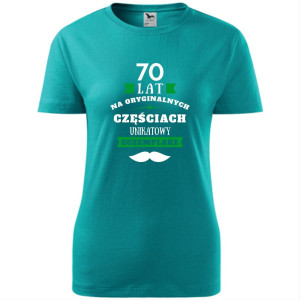 damska koszulka taliowana - 70 lat na oryginalnych częściach, unikatowy egzemplarz