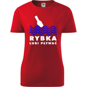 damska koszulka taliowana - rybka lubi pływać