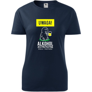 damska koszulka taliowana - uwaga! alkohol jest przyczyną wielu przygód