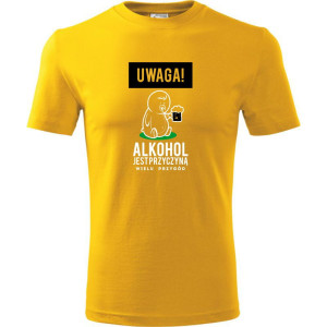 męska koszulka - uwaga! alkohol jest przyczyną wielu przygód