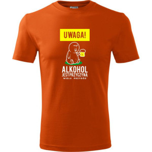 męska koszulka - uwaga! alkohol jest przyczyną wielu przygód