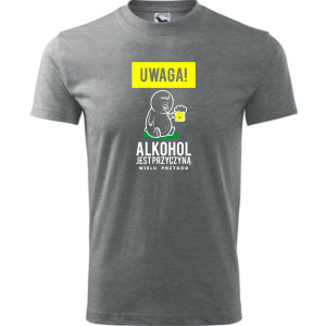 męska koszulka - uwaga! alkohol jest przyczyną wielu przygód