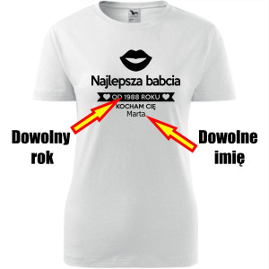 Damska koszulka taliowana - Najlepsza babcia na świecie + dowolne imię + rok