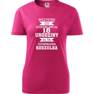 Damska koszulka - wszystko co dostałam na 18 urodziny to ta gówniana koszulka