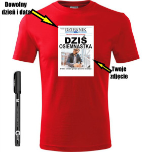 męska koszulka - dziś osiemnastka + dzień + data + twoje zdjęcie + miejsce na podpisy + pisak do ręcznego wypisania prezentu, pamiątka na urodziny
