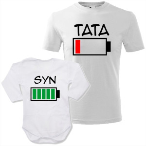 zestaw body niemowlęce + męska koszulka - bateria tata i bateria syn