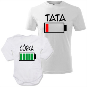 zestaw body niemowlęce + męska koszulka - bateria tata i bateria córka