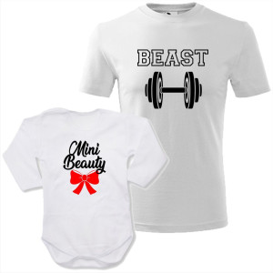 zestaw body niemowlęce + męska koszulka - beast i mini beauty