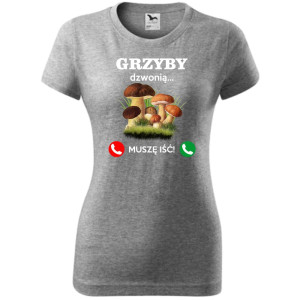 damska koszulka taliowana - grzyby dzwonią, muszę iść! t-shirt na prezent