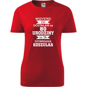Damska koszulka - wszystko co dostałam na 80 urodziny to ta gówniana koszulka