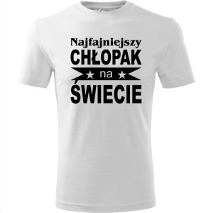 Męska koszulka - Najfajniejszy chłopak na świecie | Prezent na dzień chłopaka, urodziny, święta, Mikołaja, promocja, cena