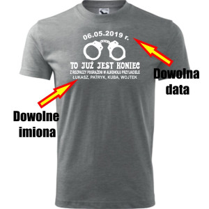 Atrakcyjna męska koszulka - To już jest koniec + dowolne imiona + data - t-shirt na kawalerski pamiątka
