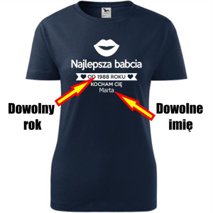 Damska koszulka taliowana - Najlepsza babcia na świecie + dowolne imię + rok