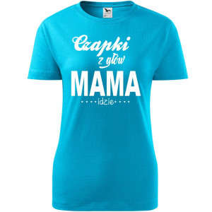 Damska koszulka taliowana - czapki z głów mama idzie