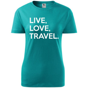 Damska koszulka taliowana Turystyczna - Live Love travel