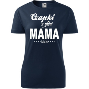Damska koszulka taliowana - czapki z głów mama idzie
