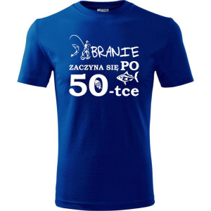 Męska koszulka - branie zaczyna się po 50 - t-shirt na urodziny na prezent ryba