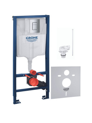 Grohe Rapid SL 5w1 zestaw podtynkowy do WC H-1,13m z przyciskiem Skate Cosmopolitan chrom błyszczący, wsporniki, mata, reduktor przepływu (Flow Manage