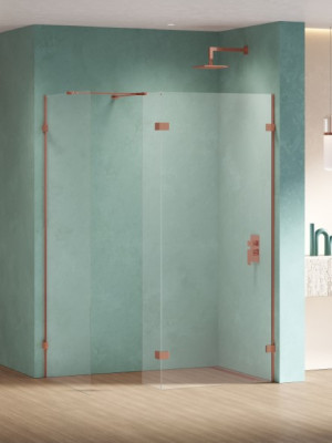 New Trendy Eventa Copper Shine ścianka Walk-in U 100x200 cm szkło przejrzyste, profil miedź połysk EXK-6555